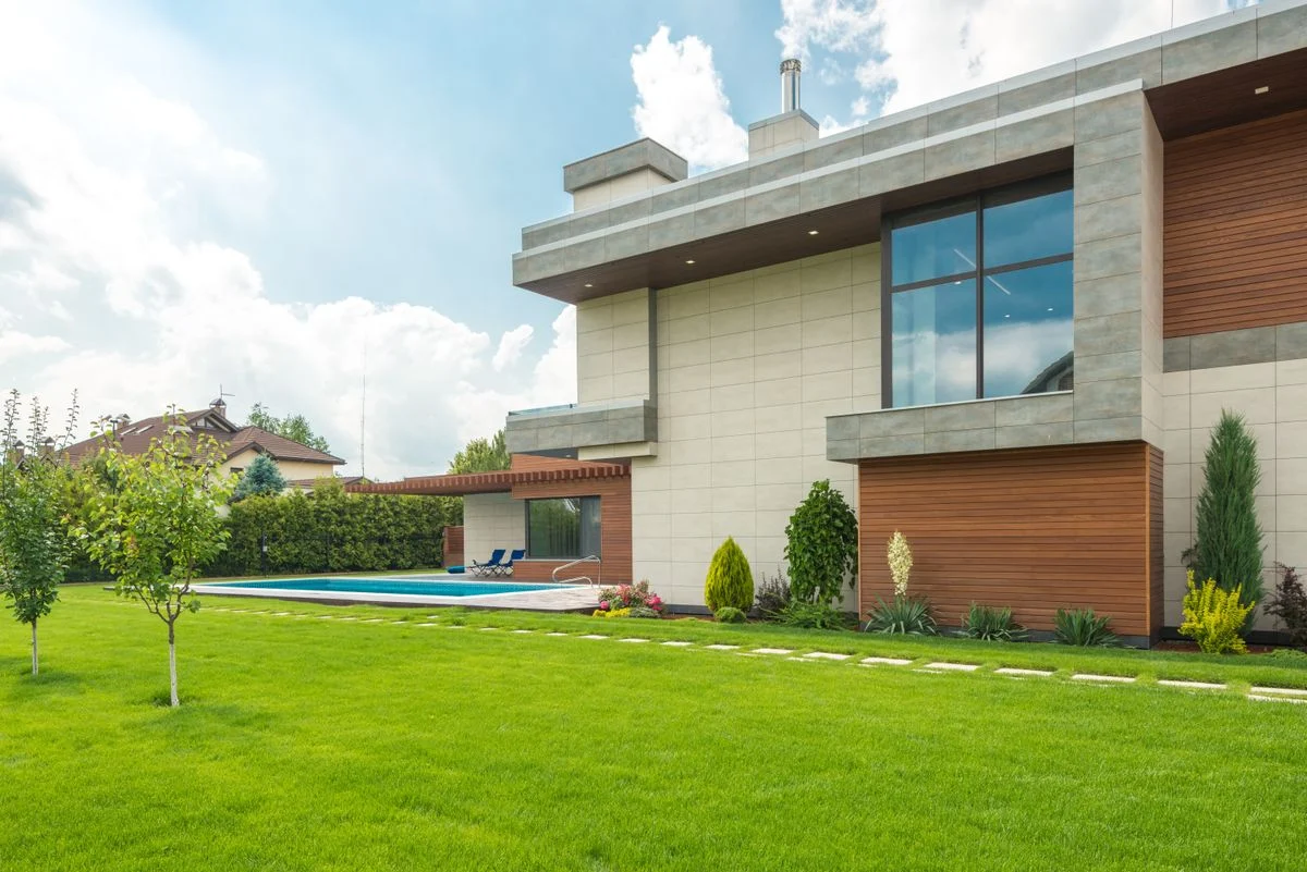 Modern house with a swimming pool and garden